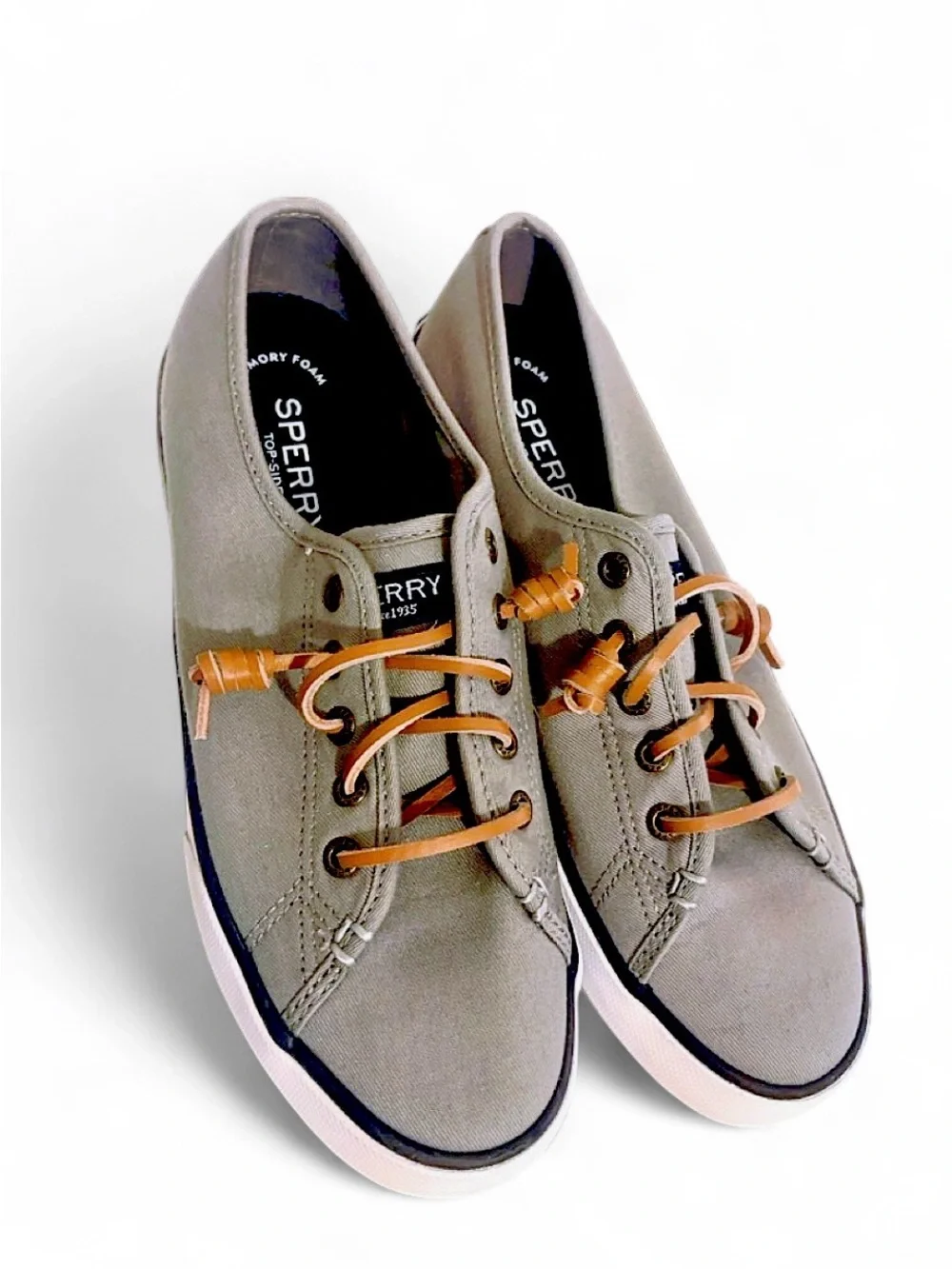 Sperry Men's Gray Canvas Boat Shoes with Tan Leather Laces